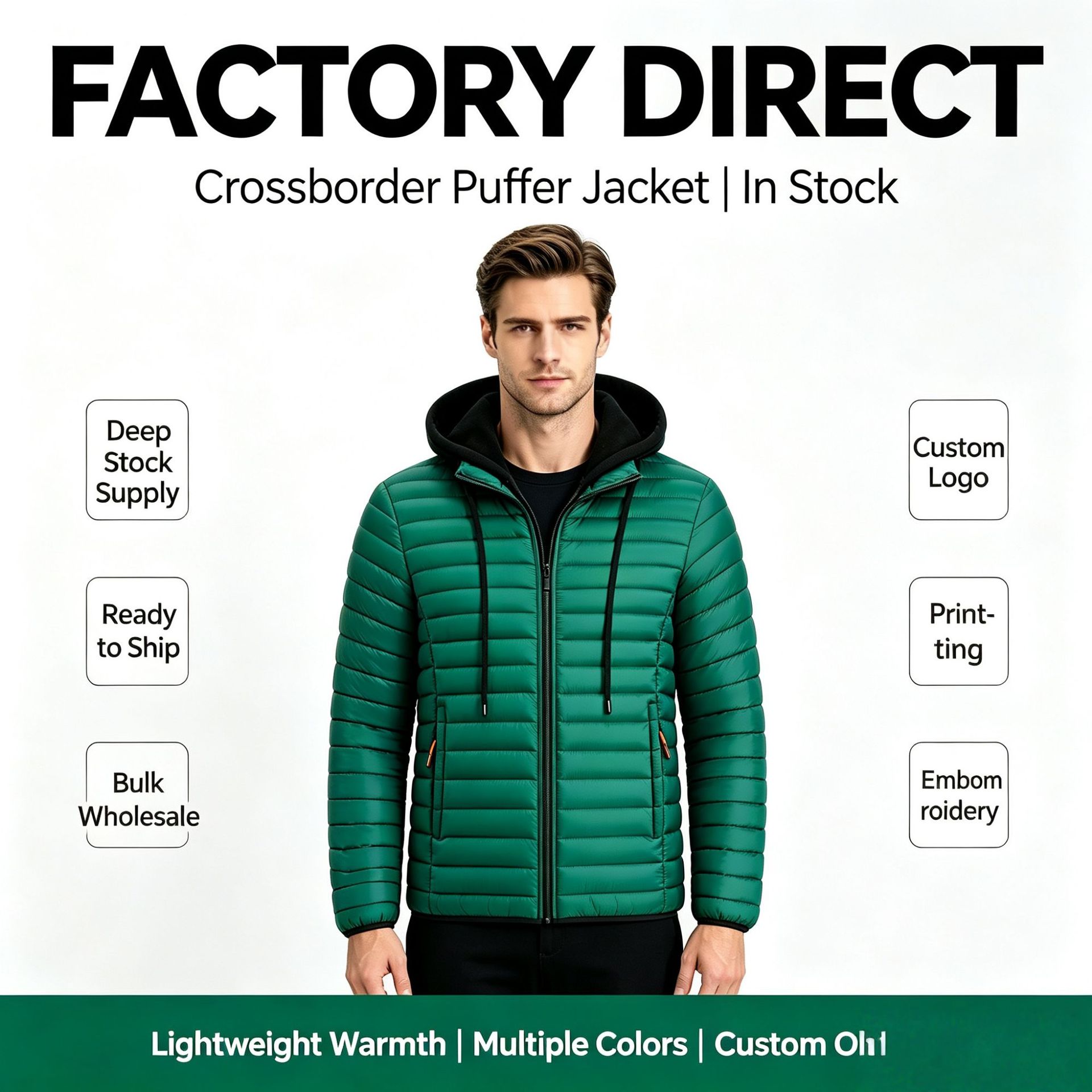 Autumn and winter men's hooded lightweight warm cotton jacket, simple solid color portable cotton coat, casual cotton jacket, supports logo printing and embroidery