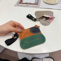 Cross-border new patchwork cowhide cosmetic bag, portable and cute mini cartoon-style lip & coin wallet—dropshipping available