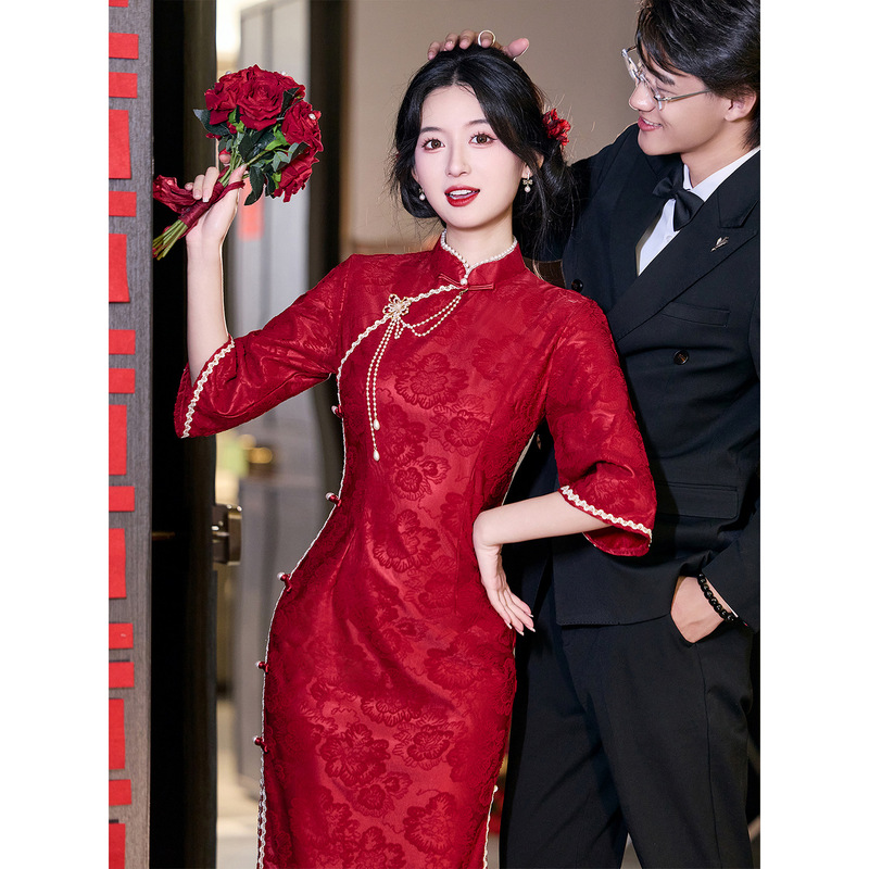Red Toast Dress Cheongsam 2025 New Elegant Retro Elegant Young Bride Wedding Beautiful Dress