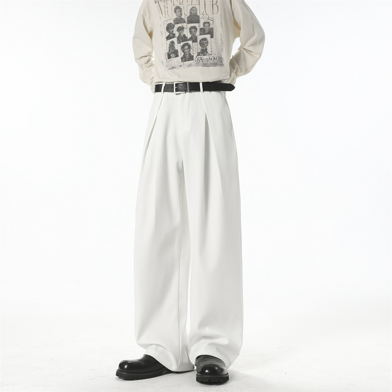 Solid Color Casual Trousers for Men, High-End, Stylish, American-Style Wide-Leg Pants, Work-Casual, Unisex