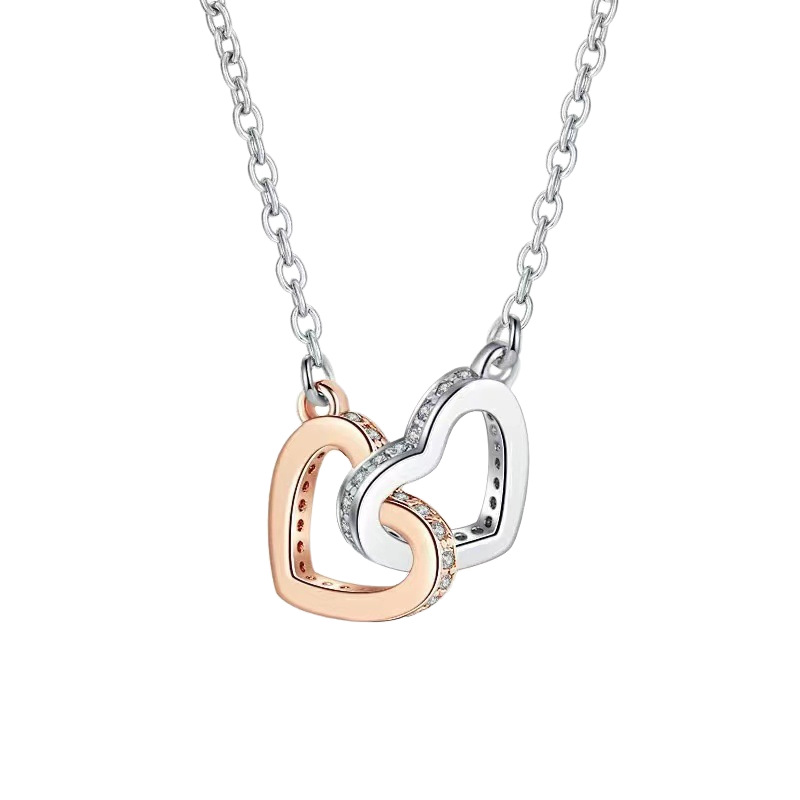 Collana con doppio cuore da donna, elegante ciondolo europeo_voghion.com