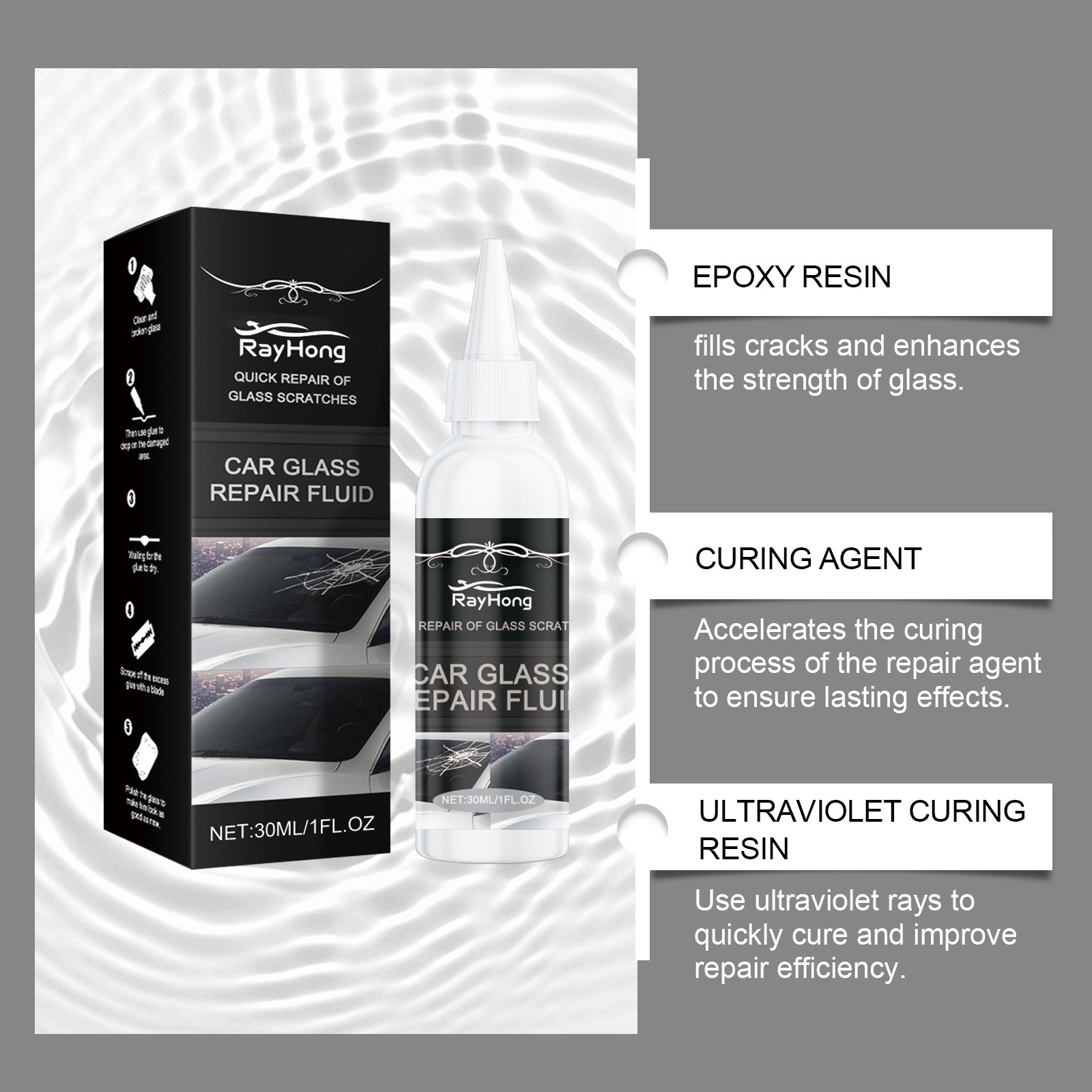 Rayhong Car Glass Repair Glue Glass Nano Repair Liquid Quick Repair Crack Glass Care Glue