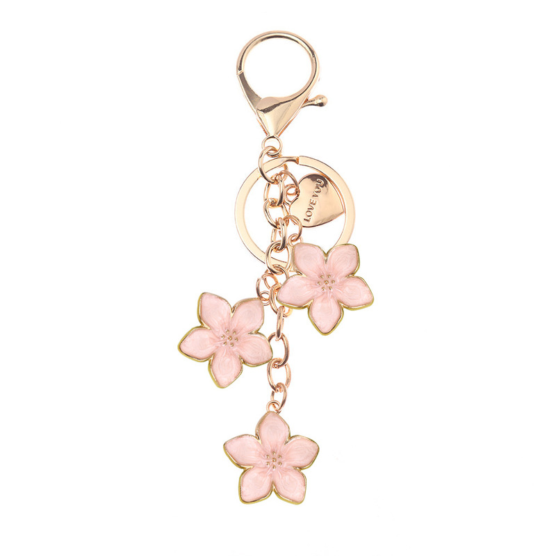 Cross-Border Fashion Alloy Enamel Flower Keychain Sweet and Cute Cherry Blossom Plum Blossom Phone Bag Pendant Accessory