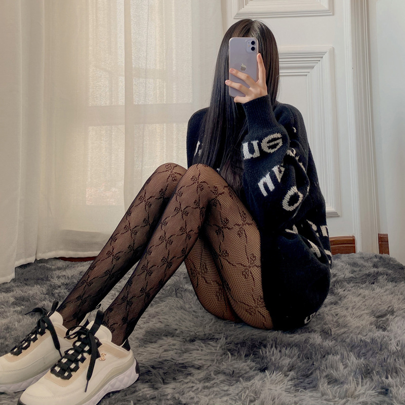 黑丝网袜连裤袜网格镂空性感潮搭酷女孩丝袜女夏小众设计感渔网袜