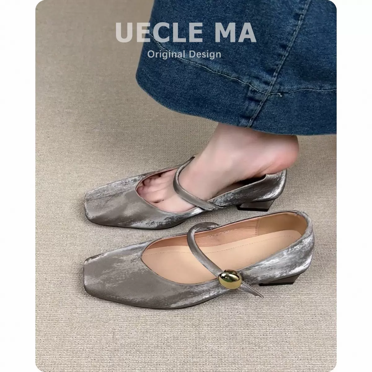 超软小羊纹~ 法式单鞋女方头绝美低跟芭蕾鞋复古一字带扣玛丽珍鞋