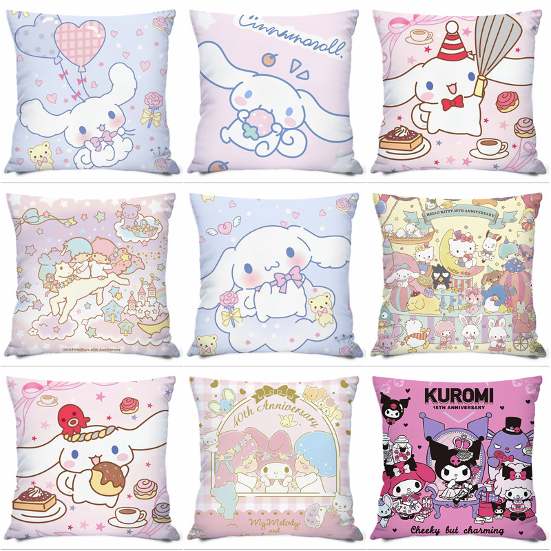 Almohada con estampado de dibujos animados de Sanrio, linda almohada de sofá para dormitorio, cojín de cabecera, cojín de asiento con soporte lumbar para coche