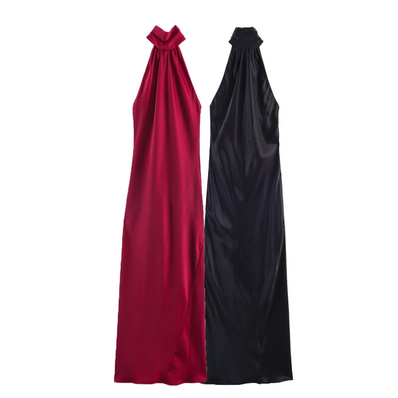 Cross-Border Wholesale Women's New Style Halter Neck Silk Satin Texture Long Dress 2067934 Cross-Border Wholesale Women's New Style Halter Neck Silk Satin Texture Long Dress 2067934