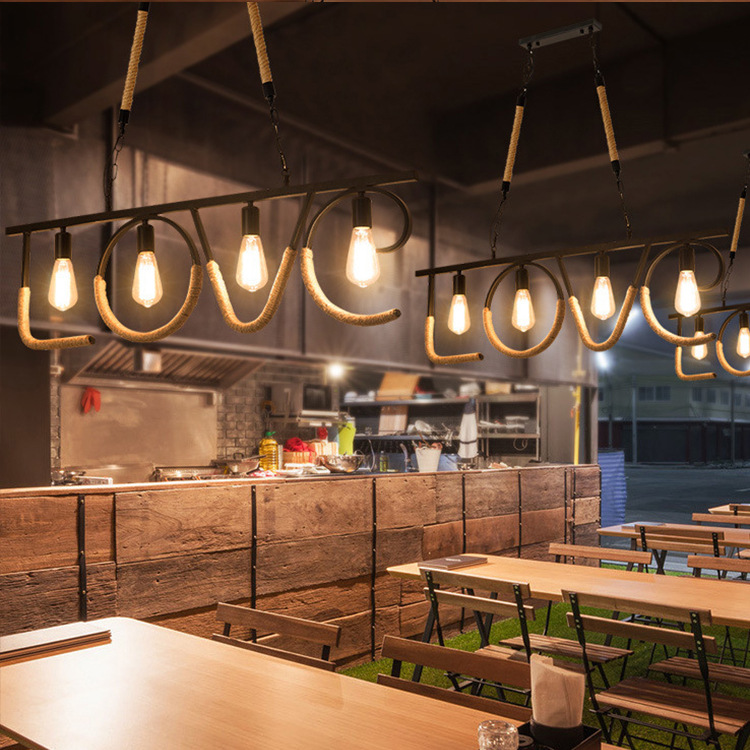 Landelier de cuerda de cáñamo creativo restaurante americano comedor bar sala de estar estilo industrial retro bar de hierro forjado