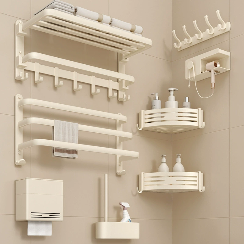 Xinjiang Free Shipping Germany's milk white towel rack household high face value free punching bathroom shelves toilet storage bath