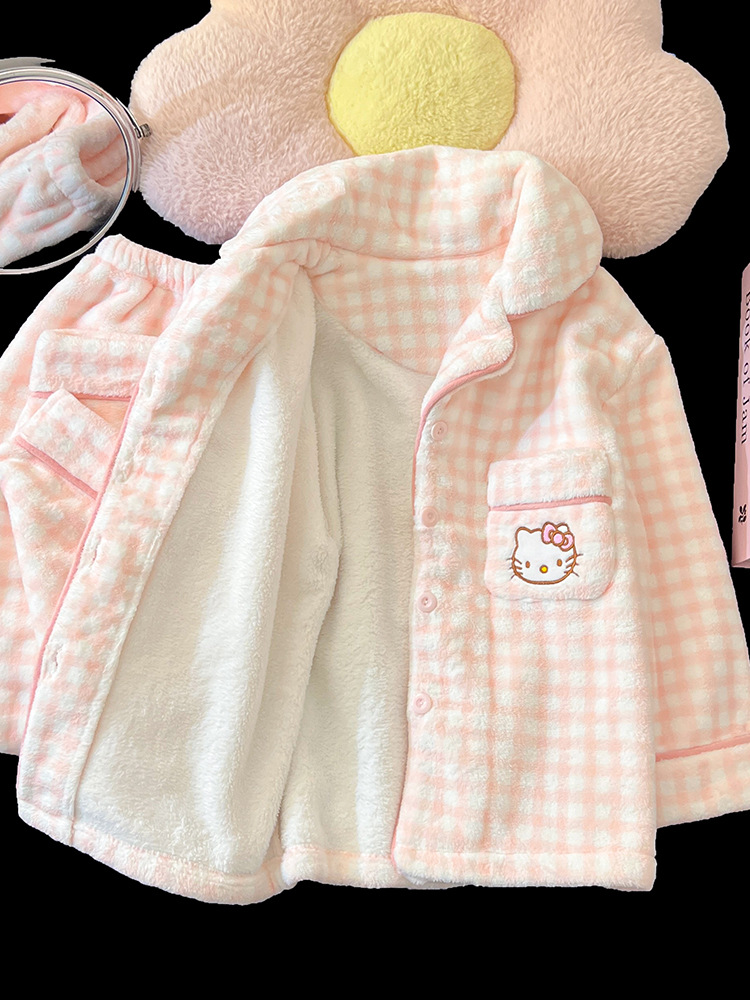 Girls' Pajamas Autumn and Winter 2026 New Thickened Coral Fleece Set Children's Girls' Flannel Loungewear