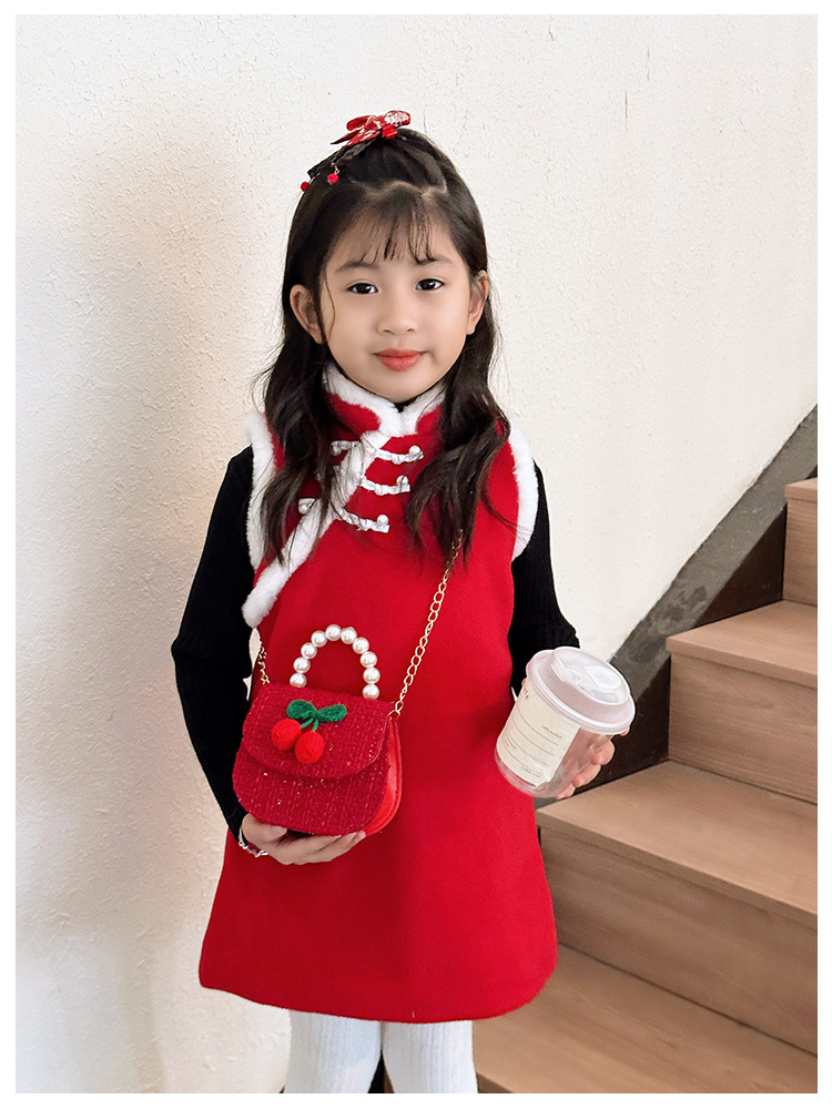 Women's Cotton And Linen Plaid Cherry Bow Knot Cute Beading Pearls Shell Flip Cover Crossbody Bag display picture 33