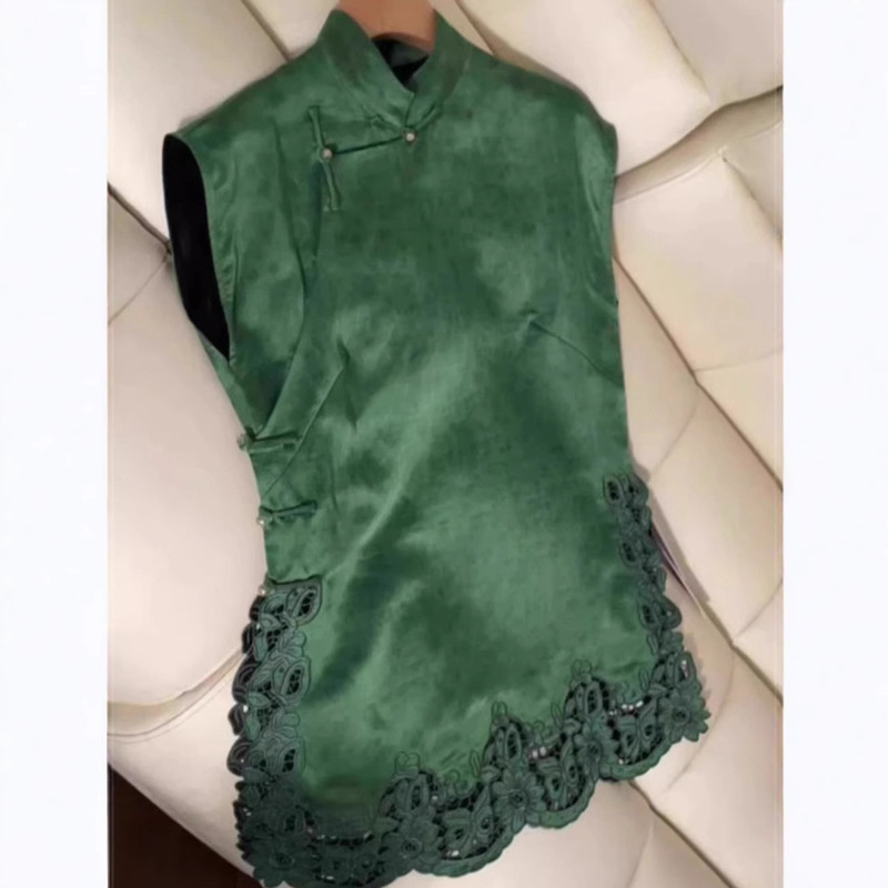 New Chinese Style Tops 2025 Summer New Style This Year's Popular Hot Style High-End Super Beautiful Green Vest for Women