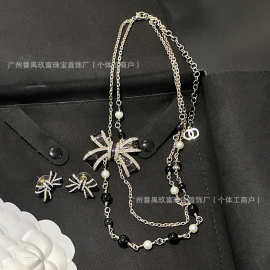 小香风双C蝴蝶结珐琅镶钻珍珠项链时尚轻奢2025新款女工厂批发