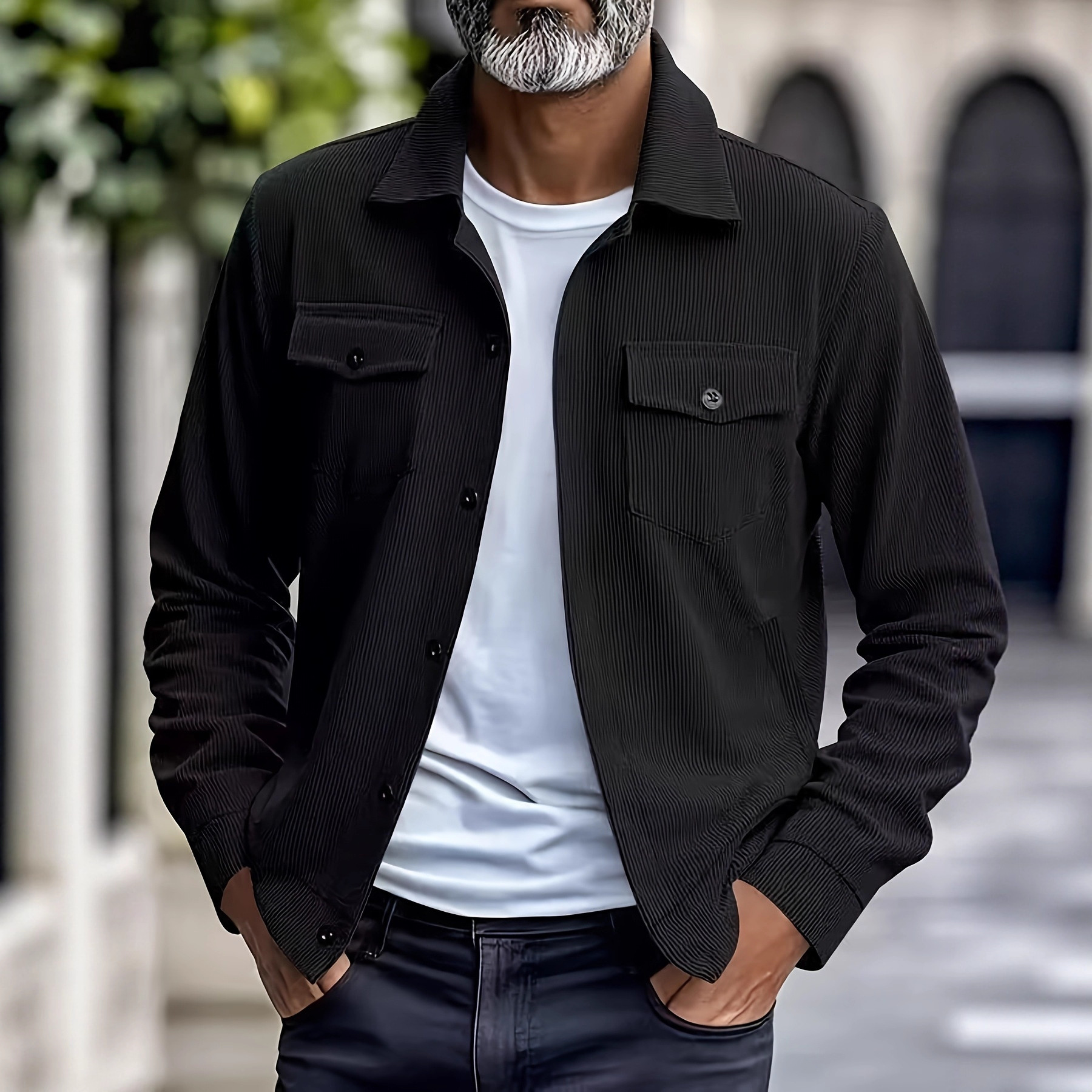 Men's Heavyweight Corduroy Jacket - American Style Stand Collar Multi-Pocket Casual Coat For Autumn_viptrois.com