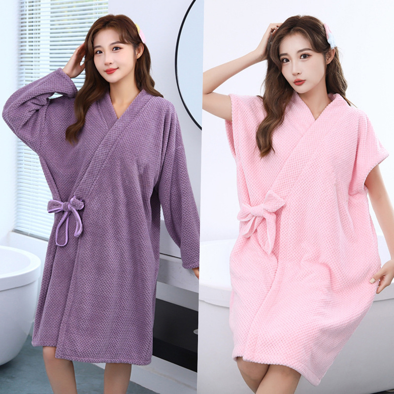 Bathrobe wholesale soft absorbent thickened wearable bath towel adult lady home hotel bath bathrobe bath skirt