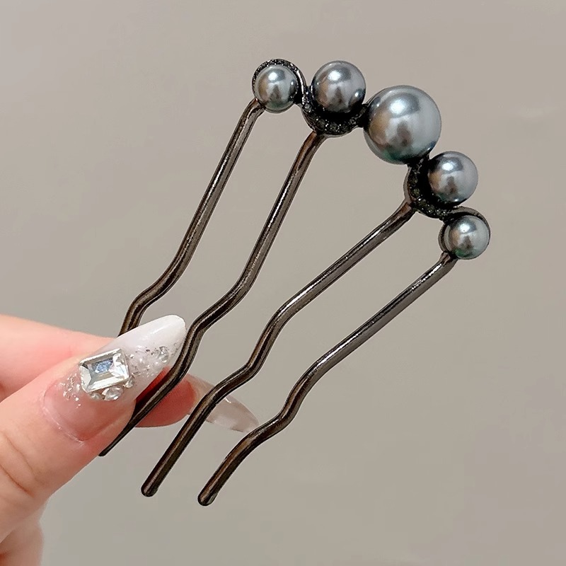 Perla temperamento disco de cabeza detrás de cuatro dientes peine nuevo estilo chino en forma de U pinzas de cabello 2024 nuevo tocado de gama alta