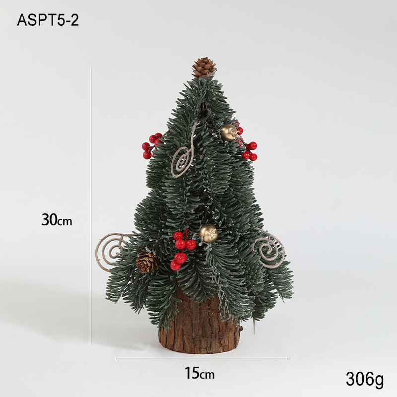 Simulación de plástico verde con nieve mini fruta roja árbol de Navidad decoración de mesa decoración pequeño regalo de Navidad