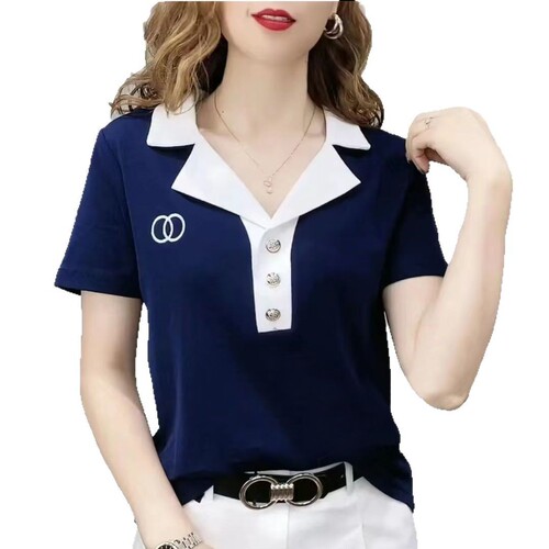 2025 summer new middle-aged and elderly mother's clothes, women's short-sleeved T-shirt, lapel polo shirt, niche short top
