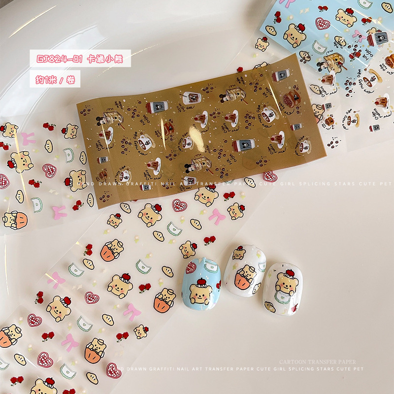 インターネットセレブ人気ネイルアート転写ステッカー DIY ソフトかわいい落書きクマリボンステッカー漫画ネイルアート転写紙|undefined