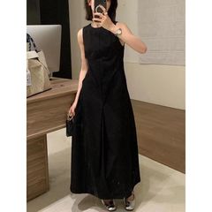 韓国の東大門気質ノースリーブベストドレス女性の夏のウエスト痩身カジュアルAラインロングスカート