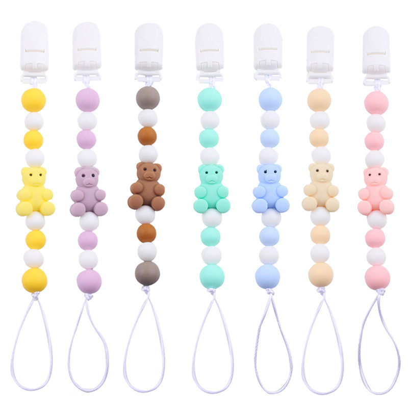 Amazon nueva cadena de tetas de silicona para bebés y bebés, cadena de dientes de molar para calmar la cadena de goma de diente anti-caída