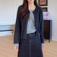 大码条纹针织开衫长袖假两件秋冬2025新款胖mm设计感减龄打底上衣