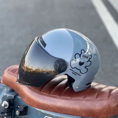 model for all seasons, sun protection, Motosiklet kaskı (dəbilqə) - brown-bear-gray-tea-colored-sunscreen-long-lenses-3c-certified-rainproof-one-size-fits-all-unisex-head-circumference-53-60cm