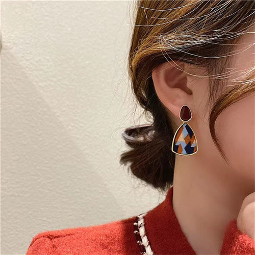 2pairs South Korea Dongdaemun S925 Silver Needle Design Red Geometric Stud Earrings Temperament Earrings 