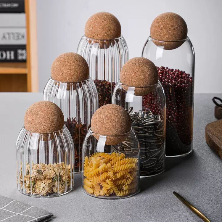 家用球形条纹玻璃密封罐高硼硅咖啡豆收纳瓶厨房五谷杂粮储物罐