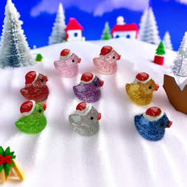 彩色圣诞帽细闪小鸭子苔藓微景观装饰小摆件夜光树脂diy饰品配件