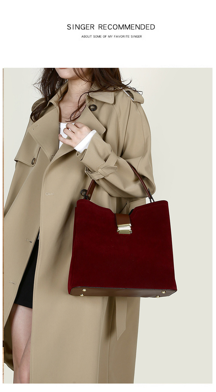 Classic Style Style Bucket Shape Women's Suede Solid Color Classic Style Bucket Zipper Handbag Crossbody Bag