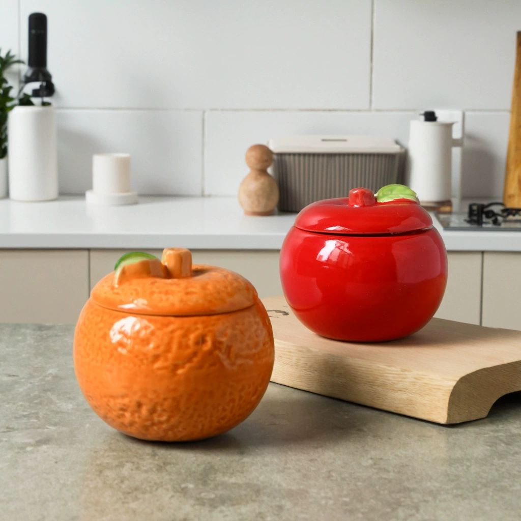Креативная маленькая оранжевая банка для чая с яблоком, керамическая искусственная банка для фруктов, бытовая герметичная банка для хранения, декоративные украшения, банка для конфет