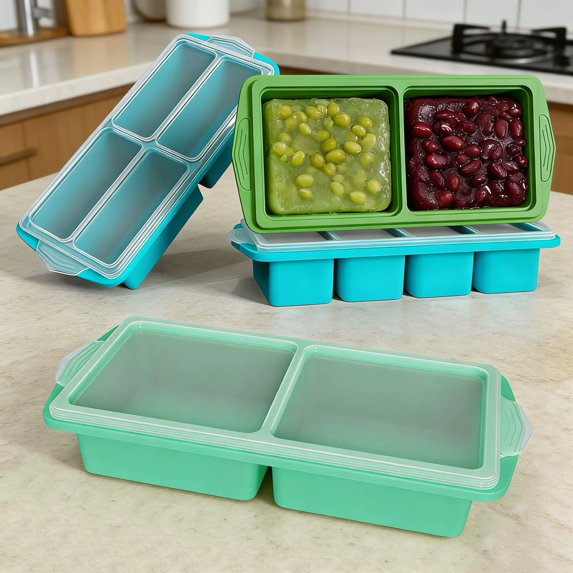 工厂批发大容量硅胶冰格模具souper cubes freezer tray with lid
