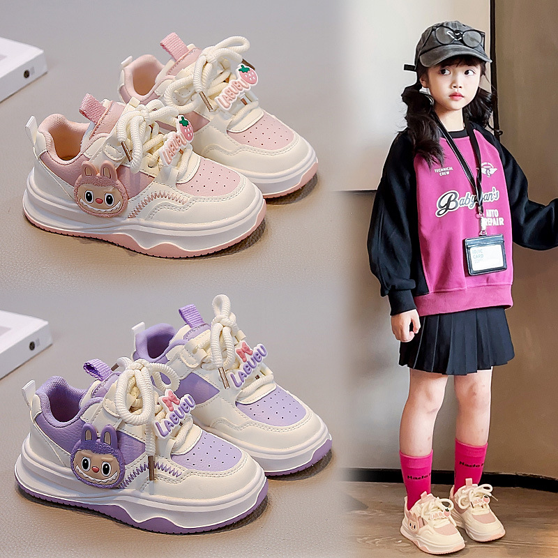 Ademende school schoenen voor kinderen – Lichtgewicht instapsneakers voor meisjes met klittenbandsluiting (roze/paars)_voghion.com