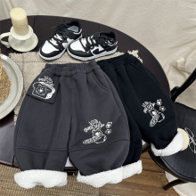 儿童裤子冬季新款男童冬款韩版卫裤宝宝冬装卡通宽松加绒加厚长裤