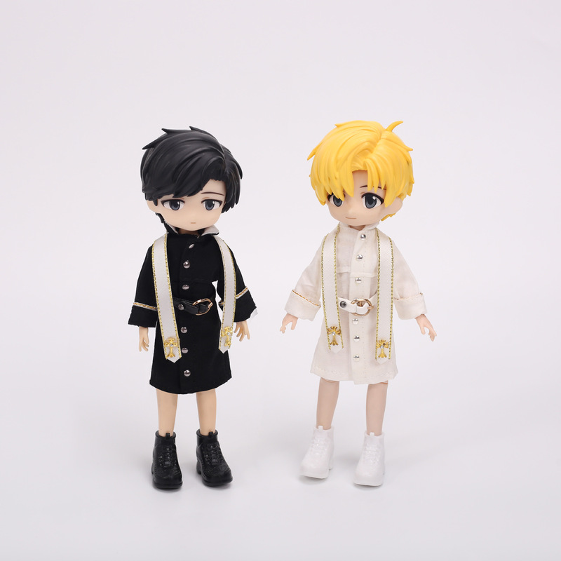 O.B.11 Doll Clothes a Si 2 Long Priest Suit Robe P10P912 Bjd Suit Belt Exquisite Black and White