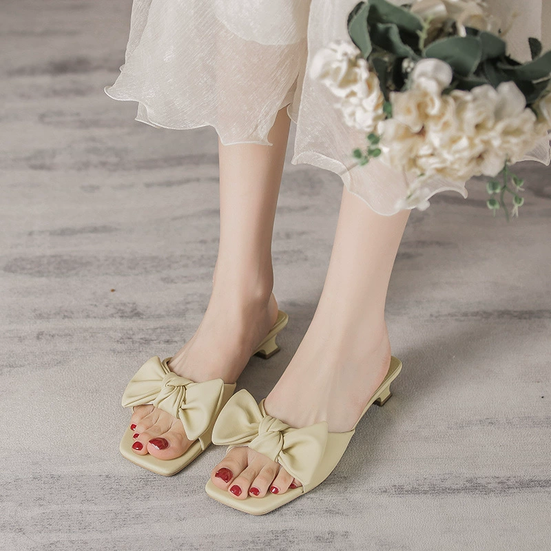 325 Французские сандалии на толстом каблуке, женская обувь, верхняя одежда, обувь на высоком каблуке с бантом на среднем каблуке, обувь Chanel Style, тапочки Baotou