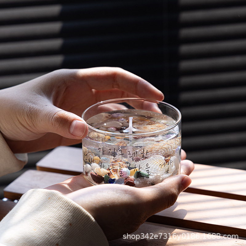 济州岛韩国果冻蜡沙滩贝壳香薰蜡烛礼盒摆件杯子手工造型香薰蜡烛|undefined