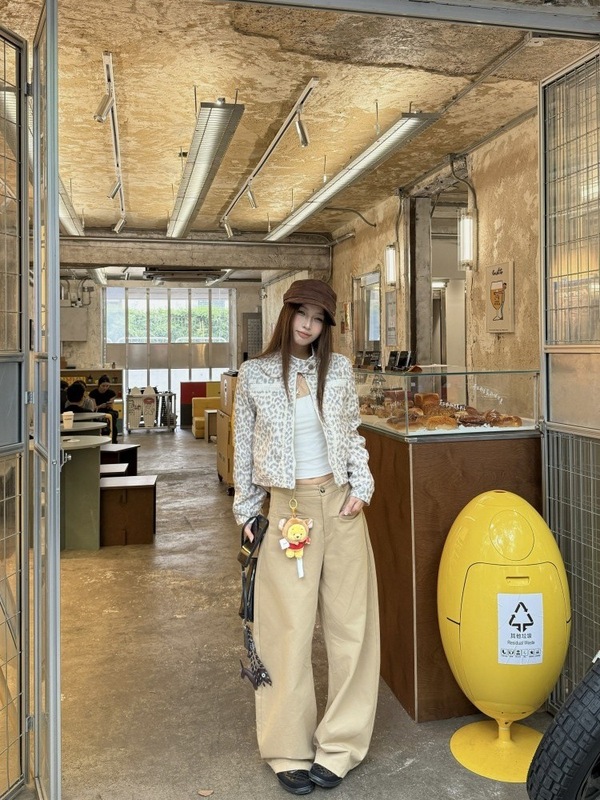 '豹纹限定'小众做旧定染豹纹印花立领外套女秋|undefined