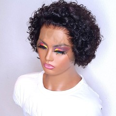 Curly pixie cut lace wig human hair本物の髪の許昌レースのかつらの短い頭カバー