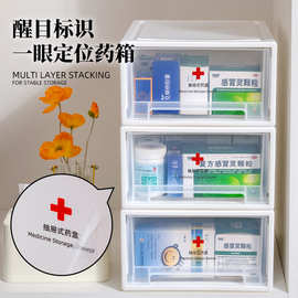 医药箱抽屉式药盒多层防尘整理家用大容量分类药品收纳盒透明药箱