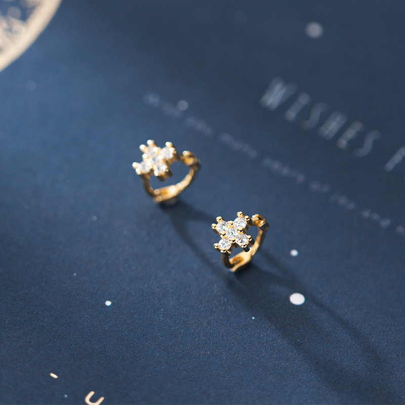 Eloch s925 plata cruz pendientes femeninas coreanas temperamento diamantes adornos de orejas personales dulces damas G7062