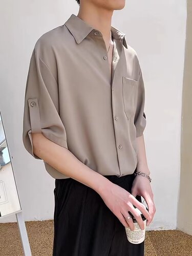 Shirts, men's short-sleeved, Korean fashionable men's seven-quarter sleeve shirt, light mature style, handsome, summer ice silk top