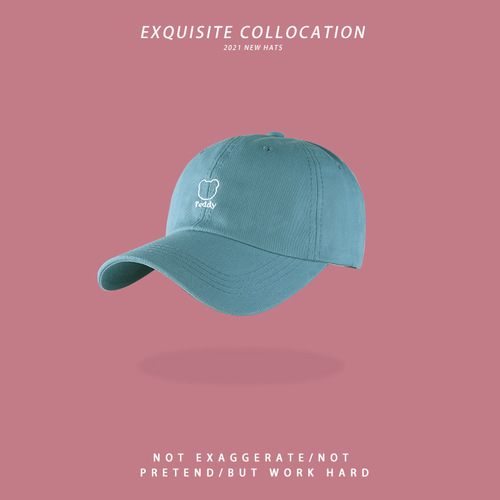 Hat baseball cap for women winter and spring bear embroidered peaked cap for women Japanese casual blue curved brim sunvisor baseball cap