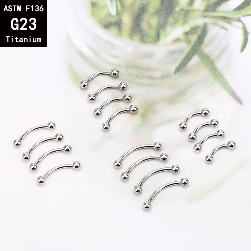 G23 Titanium Internally Threaded Double-Ended Ball Curved Barbell - C-Shaped Rod for Eyebrow & Tongue Piercing - F136 Titanium Alloy Body Jewelry detail image 5