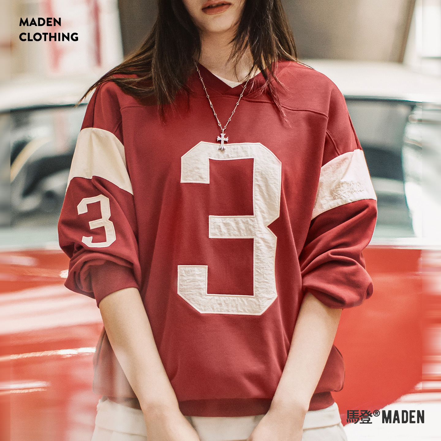 Retro baseball red long-sleeve