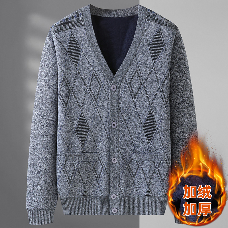 中老年人男士开衫毛衣秋装针织衫爸爸秋冬装爷爷加绒加厚保暖外套