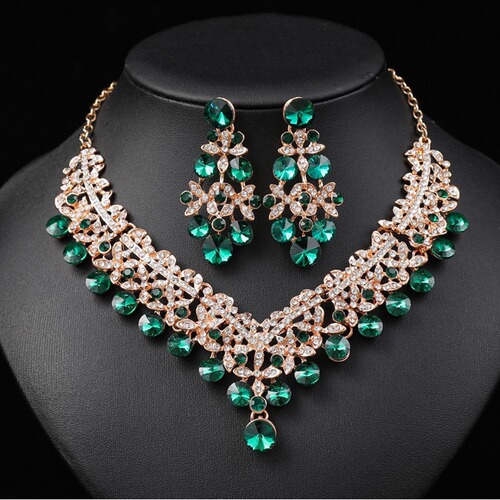European and American cross-border hot selling bridal necklace and earrings set wedding dress evening dress photo studio accessories gem jewelry wholesale