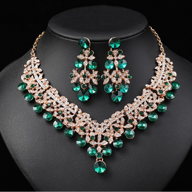 European and American cross-border hot selling bridal necklace earrings suit wedding dress evening dress studio accessories gem jewelry wholesale