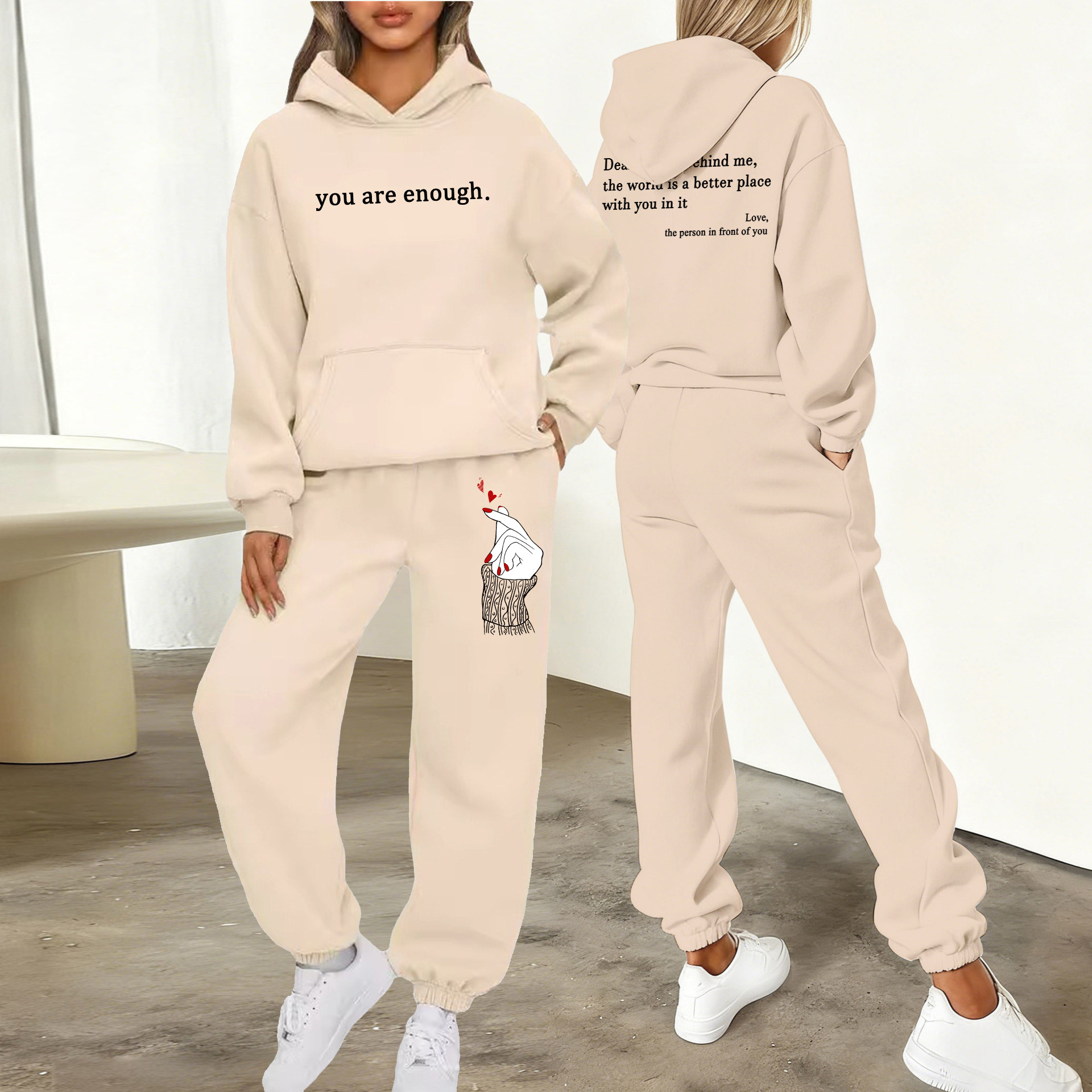 European And American Style Sporty Casual Hooded Sweatshirt Set for Women Long Sleeved Quarter Length Fashion New 2026_ecoleips.com